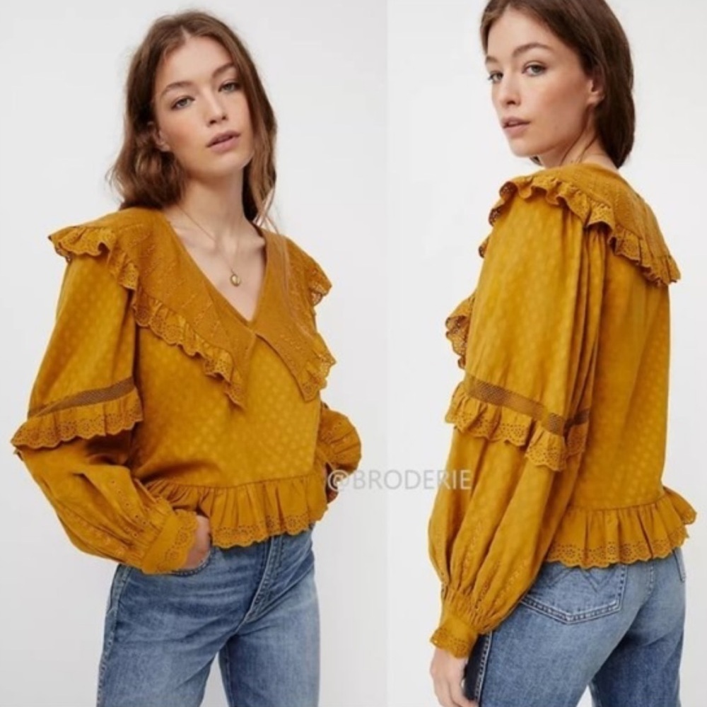 Anthropologie Forever That Girl Freida Yellow Ruffled V-Neck Blouse